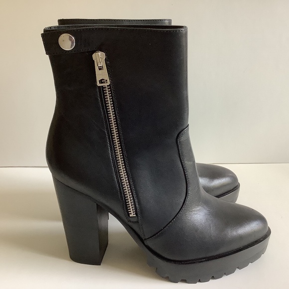 All Saints Shoes - ALLSAINTS  Ana Block Heel Leather Zipper Ankle Bootie, NWOT Size EU 39/US 8